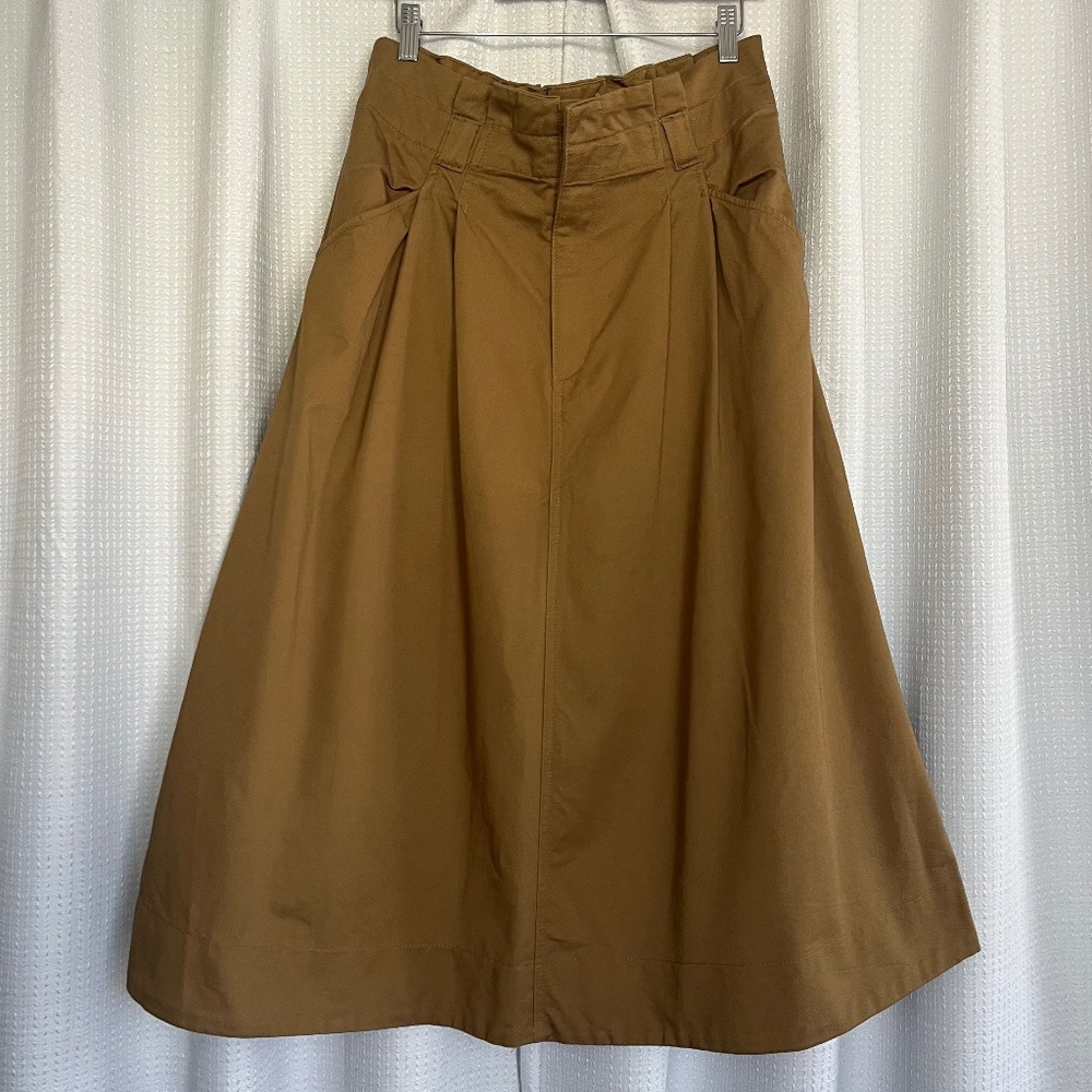 H&M High Waist Pleated Detail A-line Khaki Skirt